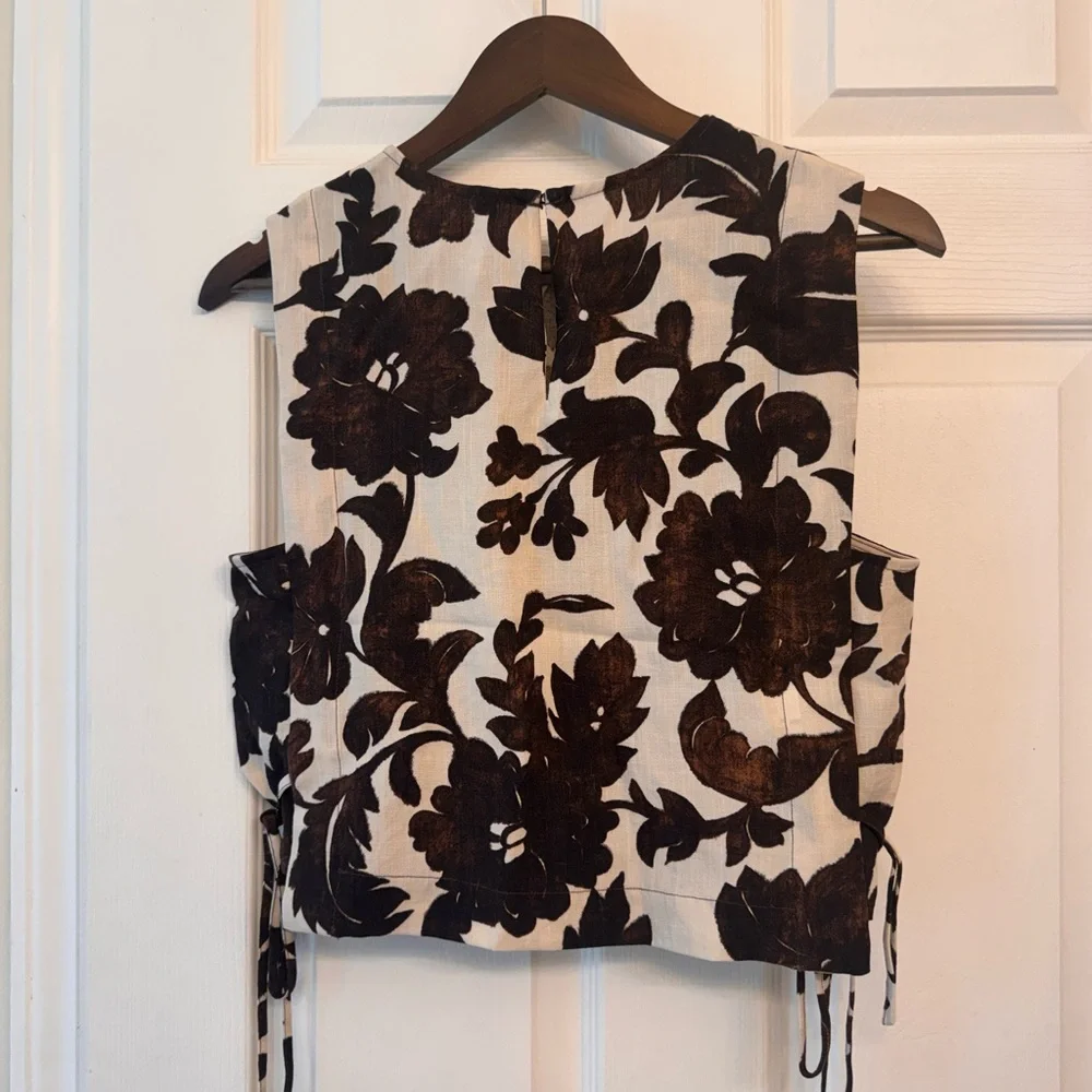 MANGO Linen Set Floral Top & Wide Leg Pants